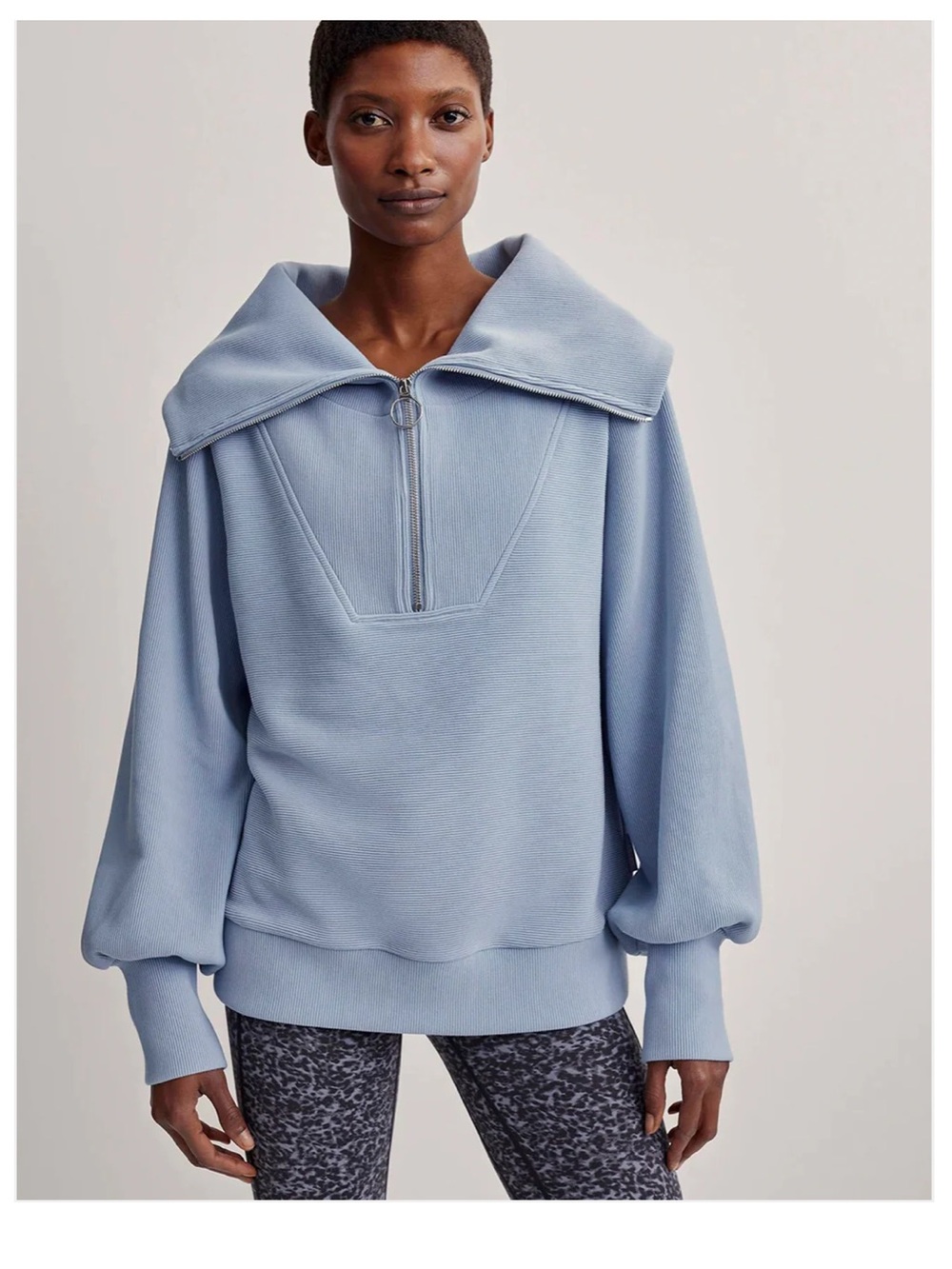 Varley Vine Light Blue Half‑Zip Cowl Neck Pullover Sweater Athleisure Size Large
